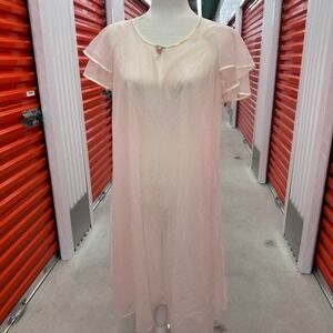 1970s vintage‎ Pink Vintage Peignoir Lingerie Open Robe w/Ruffles & Lace Sz S/M